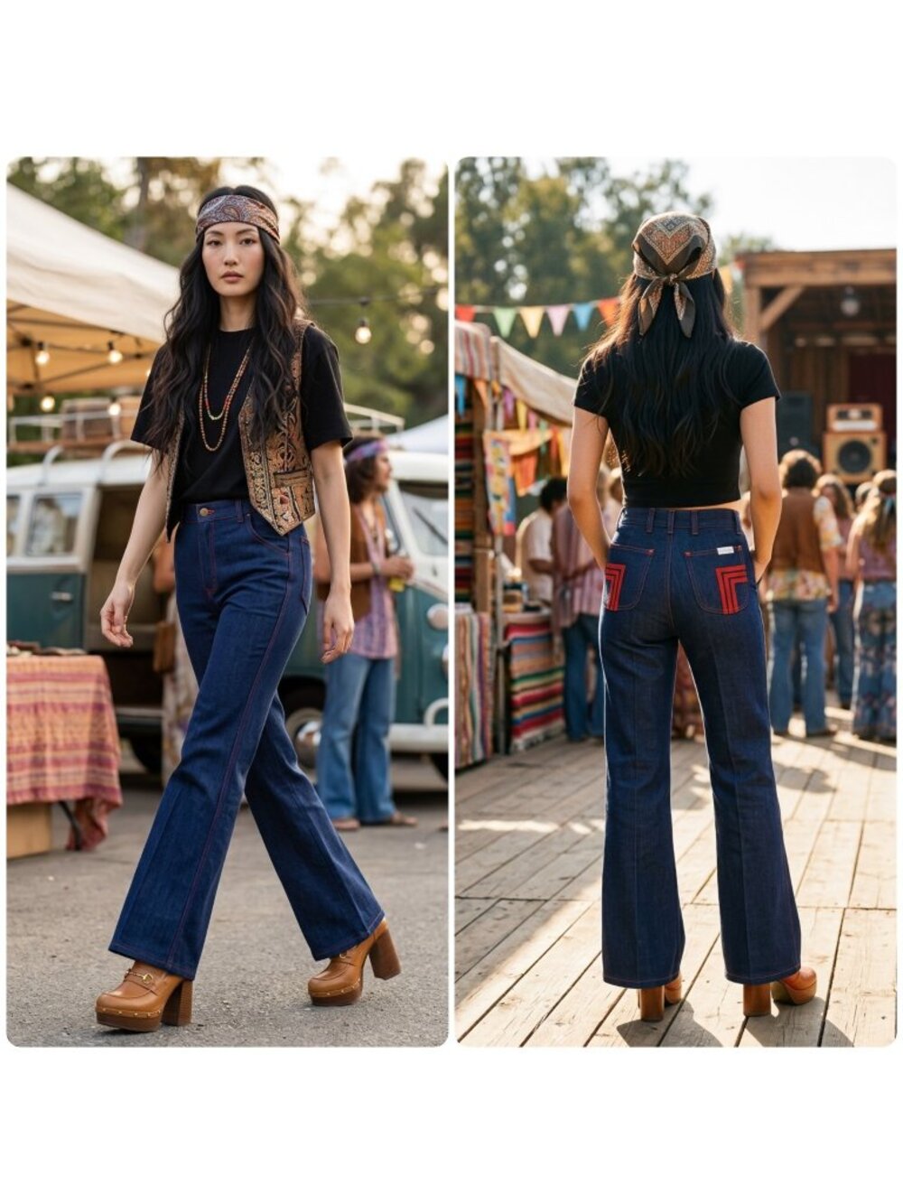 Vintage 70s Duval Embroidered High Rise Flare Jeans Womens 25 Indigo Bell Bottom